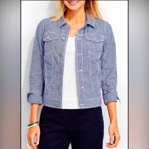 Talbots Checkered Navy and White Gingham Spring Jacket - Women’s Medium